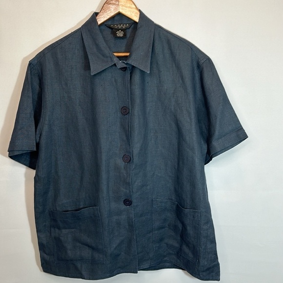 Outfit JPR Womens Size M 100% Linen Shirt Blouse Top Button Up Pockets Lagenlook - Picture 6 of 8